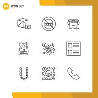 User Interface Pack of 9 Basic Outlines of finance game bucket sport achievment Editable Vector Design Elements