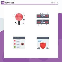 Set of 4 Vector Flat Icons on Grid for birthday development computer check protection Editable Vector Design Elements