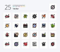 Tab Bar 25 Line Filled icon pack including ball. send. shopping list. message. settings