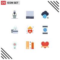 Pack of 9 Modern Flat Colors Signs and Symbols for Web Print Media such as secure credit cloud card technology Editable Vector Design Elements