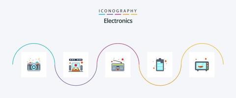 Paquete de 5 iconos planos de electrónica que incluye. microonda. comunicación. electrónica. cargando vector