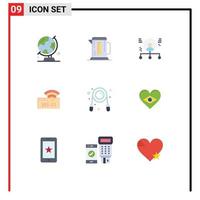 Group of 9 Modern Flat Colors Set for device wifi hotel hotel man Editable Vector Design Elements