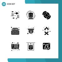 9 User Interface Solid Glyph Pack of modern Signs and Symbols of camera score public digital summer Editable Vector Design Elements