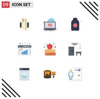 Set of 9 Commercial Flat Colors pack for apple education data computation video business research flower Editable Vector Design Elements