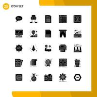 Pack of 25 Modern Solid Glyphs Signs and Symbols for Web Print Media such as product box document website computer Editable Vector Design Elements