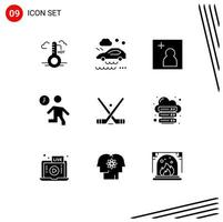 Pictogram Set of 9 Simple Solid Glyphs of hockey time camera people fast Editable Vector Design Elements