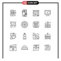 Outline Pack of 16 Universal Symbols of pc device carton monitor lunch Editable Vector Design Elements