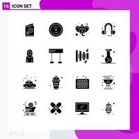16 Universal Solid Glyphs Set for Web and Mobile Applications mother sound interface head phone hinduism Editable Vector Design Elements