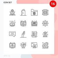 Set of 16 Vector Outlines on Grid for coffee kayak folder game athletics Editable Vector Design Elements