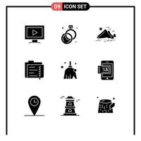 Modern Set of 9 Solid Glyphs and symbols such as broom file hill document archive Editable Vector Design Elements