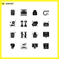 User Interface Pack of 16 Basic Solid Glyphs of rate right lock repeat arrow Editable Vector Design Elements