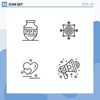 Modern Set of 4 Filledline Flat Colors and symbols such as amphora heart jar dart couple Editable Vector Design Elements