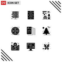 Pictogram Set of 9 Simple Solid Glyphs of search find living document arts Editable Vector Design Elements