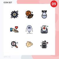 Filledline Flat Color Pack of 9 Universal Symbols of droid android hobby love hand Editable Vector Design Elements