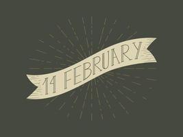 Vector decorative ribbon or decorative ornament in vintage style with text 14 february, valentines day banner.