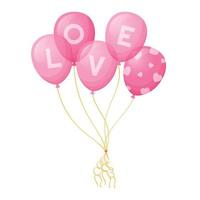 A bunch of pink cartoon Balloons with inscription love, a gift for valentines day. vector