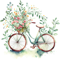 Cute Spring Watercolor Bicycle with Flowers png