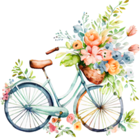 Cute Spring Watercolor Bicycle with Flowers png