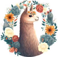 Cute Watercolor Funny Lama Background with Flower png