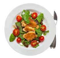 Salad of Arugula Fried Chicken Meat. Generative AI png