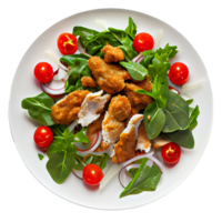 Salad of Arugula Fried Chicken Meat. Generative AI png