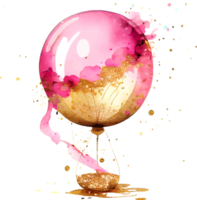 ballon d'anniversaire rose à l'encre d'alcool aquarelle avec des paillettes dorées png