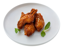 asas de frango frito em um prato branco. ilustração generativa ai png