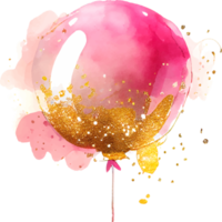 Watercolor alcohol ink pink birthday balloon with some golden glitter png