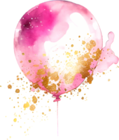 ballon d'anniversaire rose à l'encre d'alcool aquarelle avec des paillettes dorées png