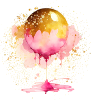 Watercolor alcohol ink pink birthday balloon with some golden glitter png