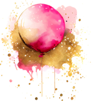 balão de aniversário rosa de tinta aquarela com um pouco de glitter dourado png