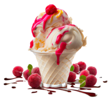 glace à la fraise sucrée. IA générative png