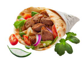 Kebab with Lamb and Vegetables in Pita Bread. Generative AI png