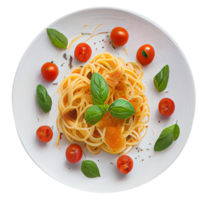 spaghetti med körsbär tomater och basilika. generativ ai png