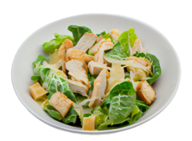 Caesar-Salat mit Hähnchen auf einem weißen Teller. abbildung generative ai png