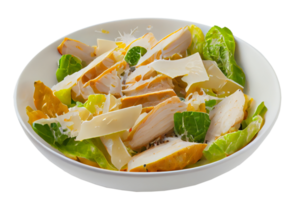 salada caesar com frango em um prato branco. ilustração generativa ai png