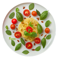 Spaghetti with Cherry Tomatoes and Basil. Generative AI png