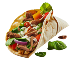 Kebab with Lamb and Vegetables in Pita Bread. Generative AI png