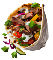 Kebab with Lamb and Vegetables in Pita Bread. Generative AI png