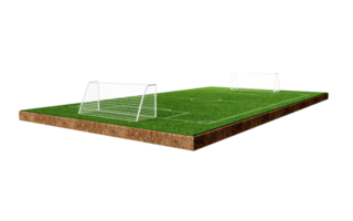 campo de fútbol y pelota de fútbol, hierba verde, realista, ilustración 3d png