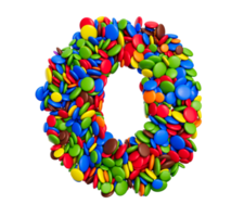 lettera cifra 0 di multicolore arcobaleno caramelle festivo isolato 3d illustrazione png