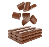 Chocolate chunks pieces falling isolated 3d illustration png