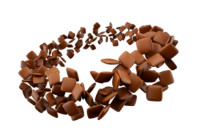 Brown Chocolate square shape candies flying around 3d illustration png