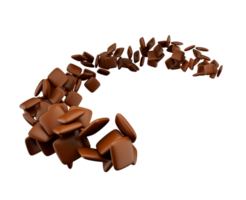 caramelos recubiertos de chocolate marrón forma cuadrada que fluye en el aire ilustración 3d png