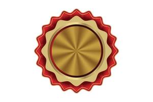 Glossy gold and red badge on white background. vector