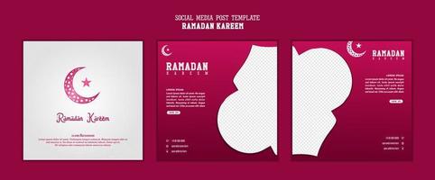 Set of Square social media post template in red, white  with moon design. Good template for islamic celebration design. vector