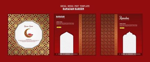 Set of social media post template in square background with simple ornament design for Ramadan Kareem. Good template for islamic celebration design. vector