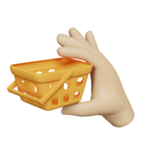 3d hand- Holding leeg boodschappen doen karren of mand geïsoleerd. concept 3d geven illustratie png