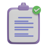 3d purple clipboard white checklist paper icon with check isolated. project plan, business strategy concept, 3d render illustration png