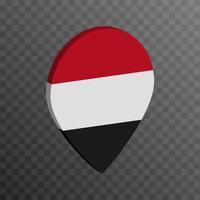 Map pointer with Yemen flag. Vector illustration.